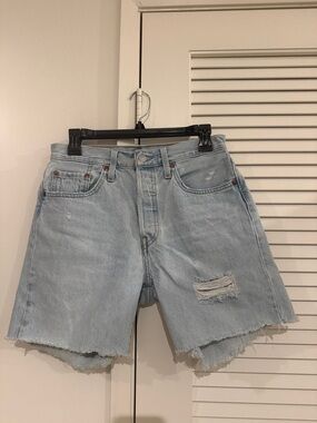 Levi’s Light Blue Distressed High-Waist Denim Shorts